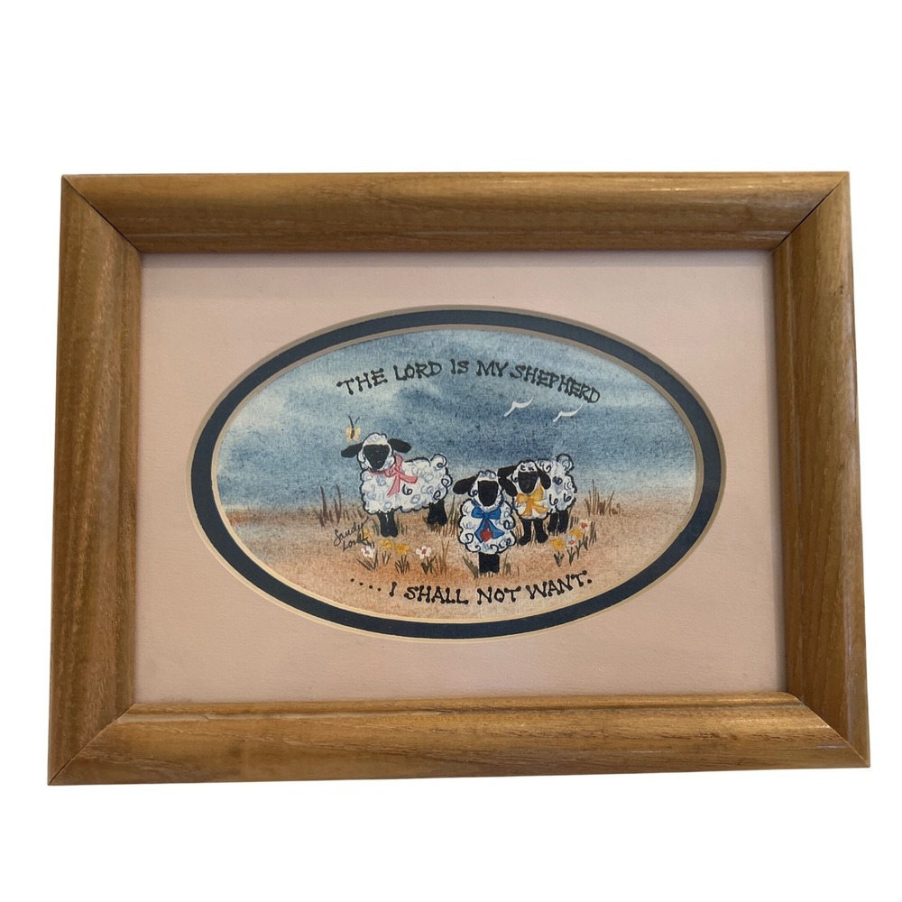 Sandy Lynam Clough Signed Sheep Art The Lord Is My Shepherd Wood Frame Psalm 23